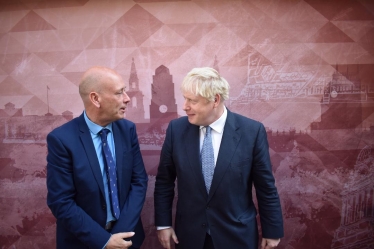 Conservative Parliamentary Candidate for Dewsbury, Mark Eastwood, talking to Prime Minister Boris Johnson
